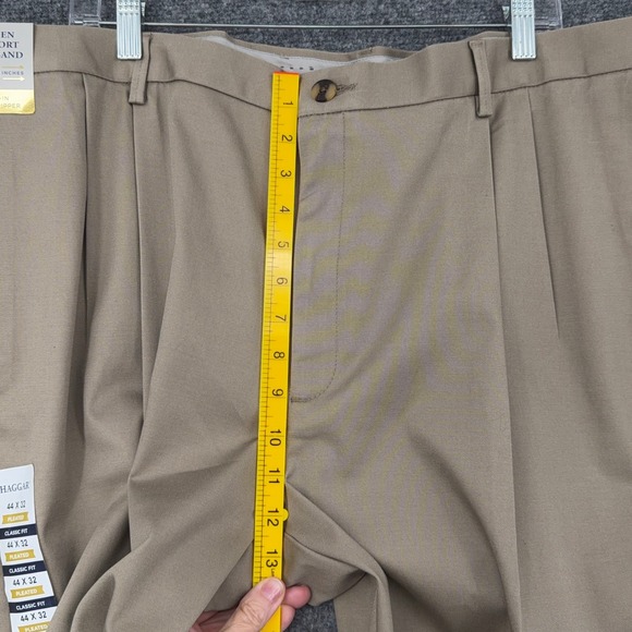 Haggar Mens Khaki Pleated Classic Fit Stretch Twill Dress Pants 44W X 32L - Picture 6 of 7